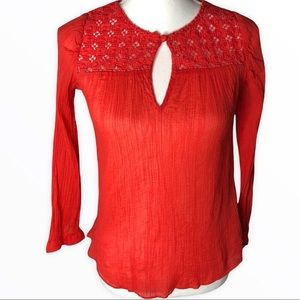 J.Crew Orange Long Sleeve Embroidered Blouse